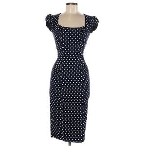 Blue Polka Dot Midi Dress; Medium